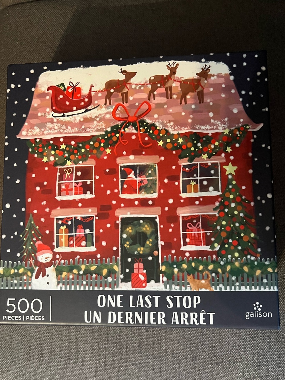 One Last Stop Holiday Puzzle - Red Festive House Illustration